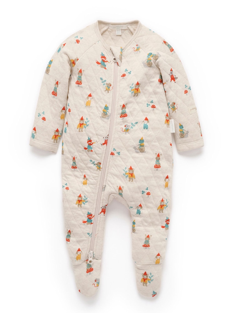Neutralna boja - Purebaby Quilted Footed Print Two-Way Zip Sleepsuit - Slika 1 od 4