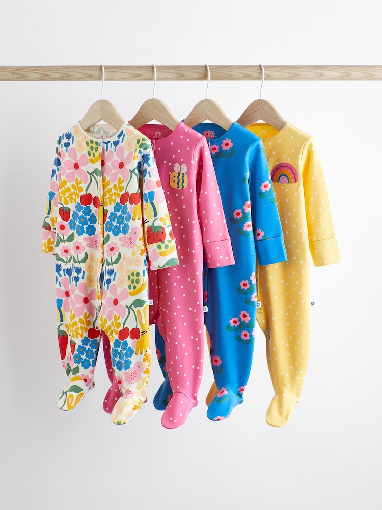 Multi Bright Baby 4 Pack Footed Sleepsuits (0-3yrs) - Image 1 of 13