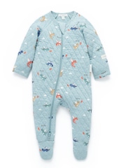 Plavo - Purebaby Quilted Footed Print Two-Way Zip Sleepsuit - Slika 1 od 4