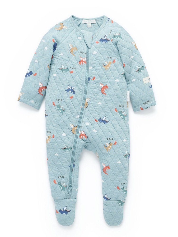 Plavo - Purebaby Quilted Footed Print Two-Way Zip Sleepsuit - Slika 1 od 4