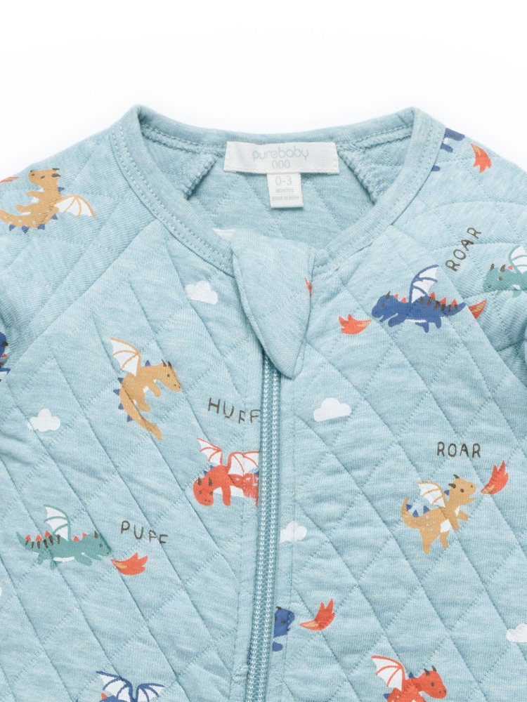 Plavo - Purebaby Quilted Footed Print Two-Way Zip Sleepsuit - Slika 4 od 4