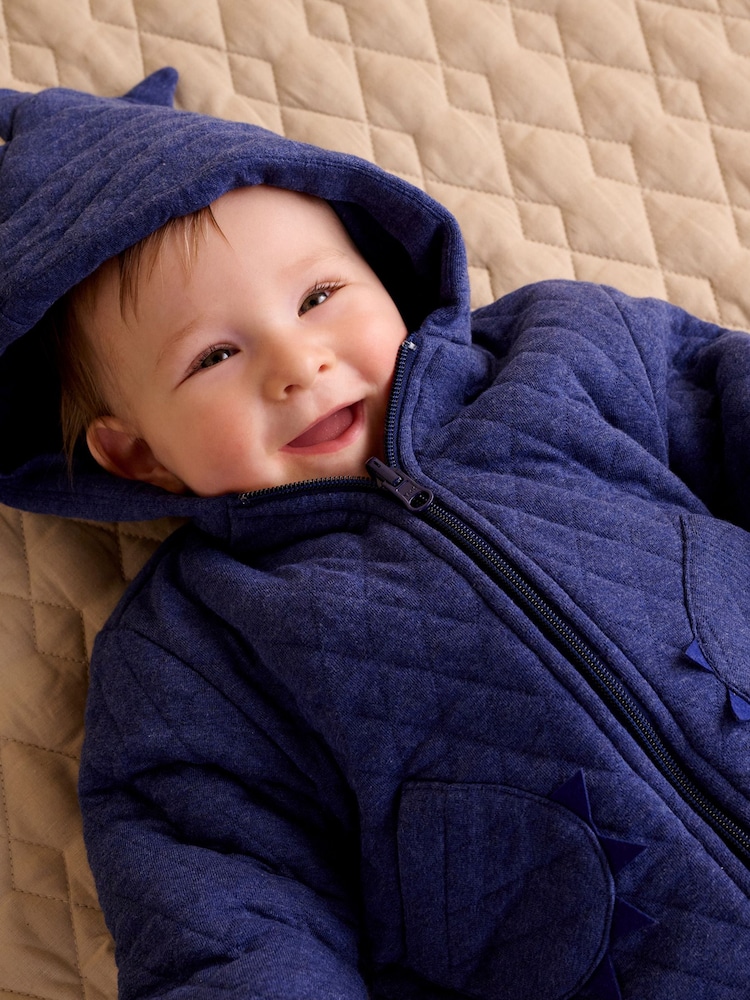 Purebaby Blue Quilted Dragon Zip Jacket - Image 2 of 7 Purebaby Blue Quilted Dragon Zip Jacket - Image 2 of 7