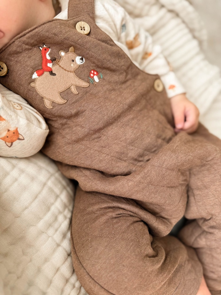 Purebaby Brown Quilted Bear Overall All-In-One - Image 2 of 7 Purebaby Brown Quilted Bear Overall All-In-One - Image 2 of 7