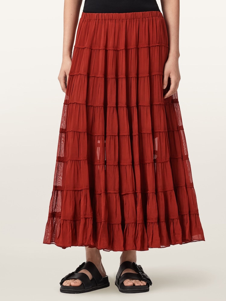 AllSaints Red Eva Skirt - Image 1 of 6