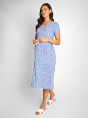 JoJo Maman Bébé Blue Animal Print Button Through V-Neck Maternity Midi Dress - Image 3 of 8