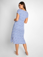 JoJo Maman Bébé Blue Animal Print Button Through V-Neck Maternity Midi Dress - Image 4 of 8