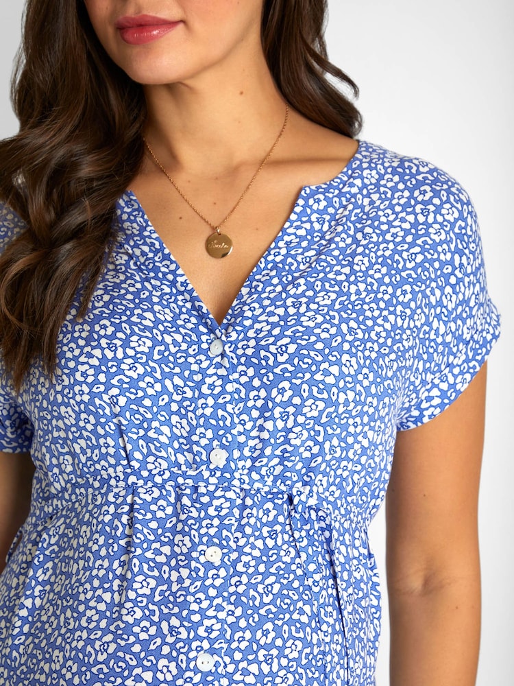 JoJo Maman Bébé Blue Animal Print Button Through V-Neck Maternity Midi Dress - Image 8 of 8