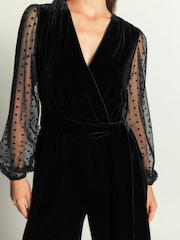 Boden Black Velvet Tulle Sleeve Jumpsuit - Image 2 of 5