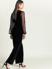 Boden Black Velvet Tulle Sleeve Jumpsuit - Image 3 of 5