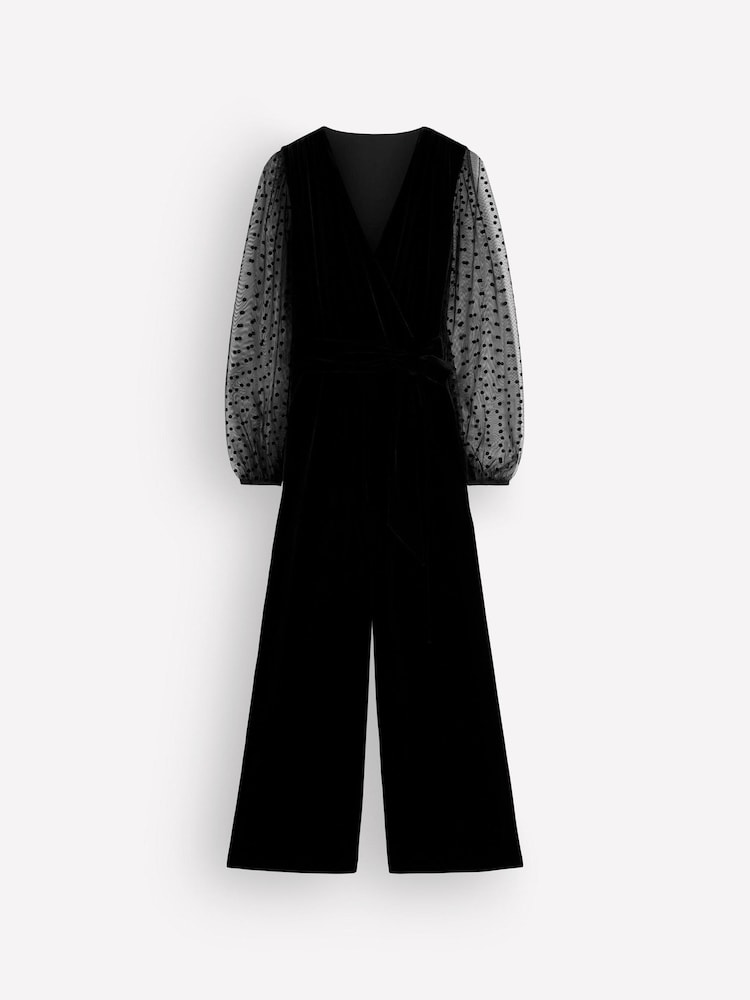 Boden Black Velvet Tulle Sleeve Jumpsuit - Image 5 of 5