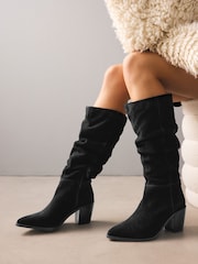 Black Forever Comfort® Suede Knee High Slouch Boots - Image 1 of 6
