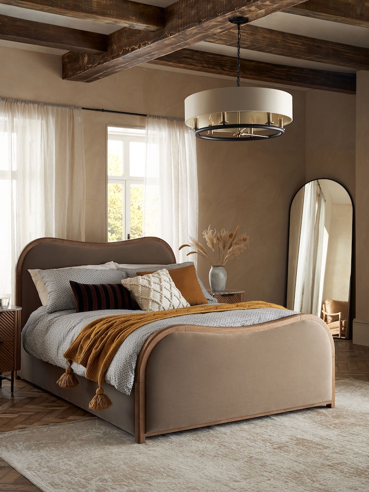 Soft Velvet Mink Brown Chester Wood Upholstered Ottoman Storage Bed Frame - Image 1 of 7