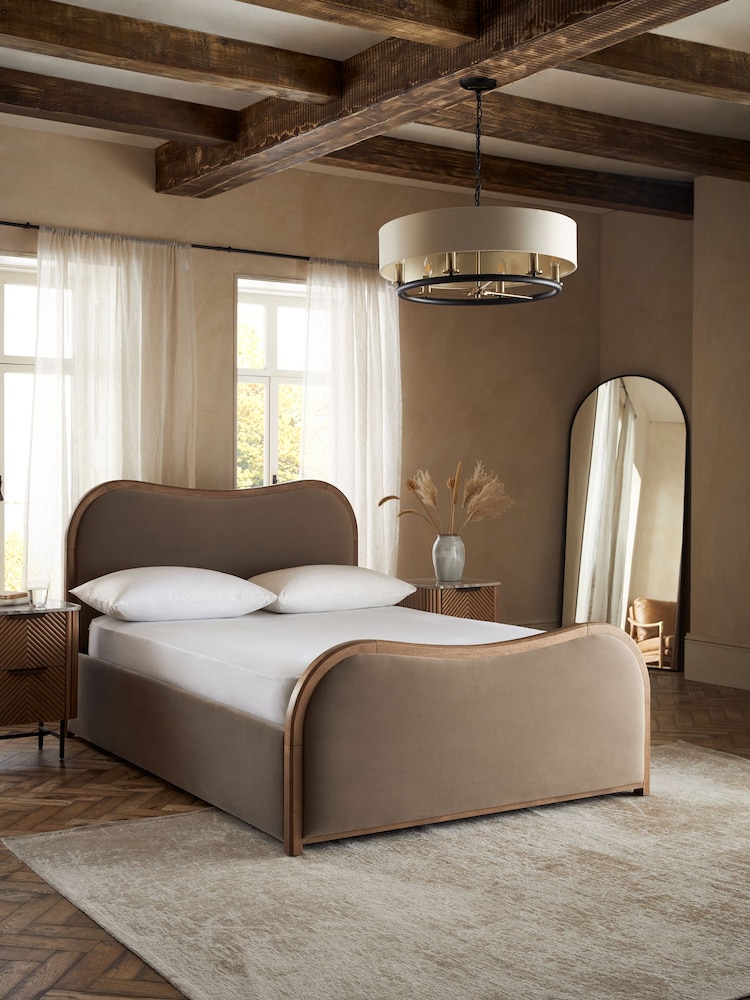 Soft Velvet Mink Brown Chester Wood Upholstered Ottoman Storage Bed Frame - Image 2 of 7