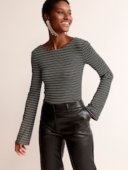 Boden Black Fluted Sleeve Jersey Top - Image 2 of 5