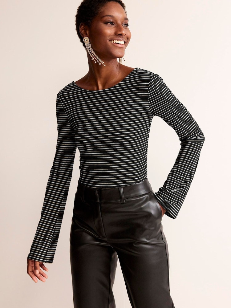 Boden Black Fluted Sleeve Jersey Top - Image 2 of 5