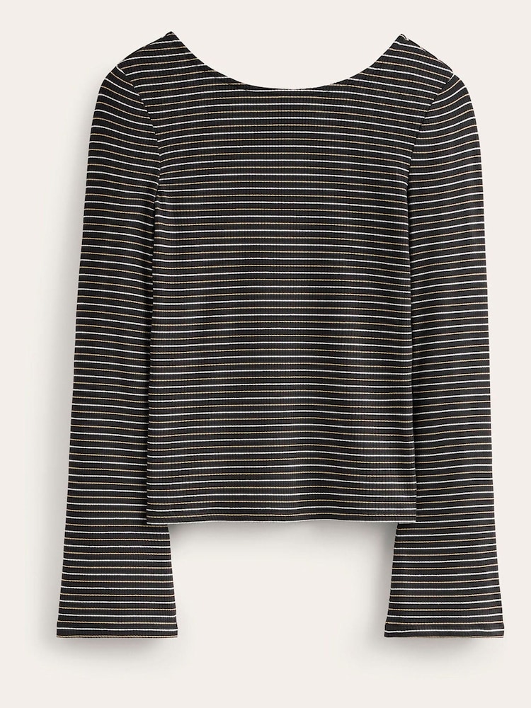 Boden Black Fluted Sleeve Jersey Top - Image 5 of 5