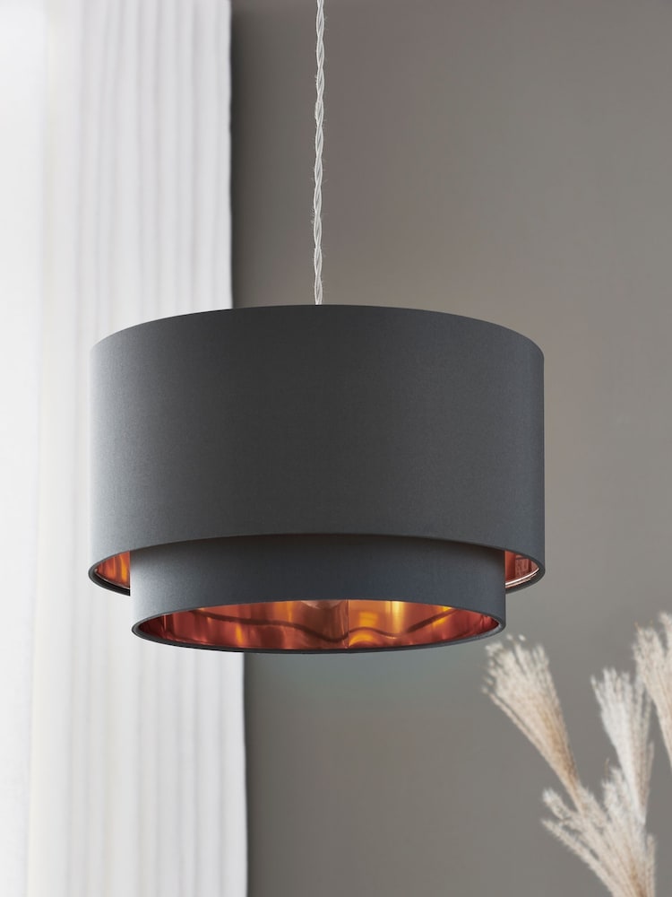 Grey And Copper Rico Easy Fit Shade 2 Tier Ceiling Light - Image 2 of 6