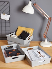 Wham Set of 4 Grey Studio Large Rectangle Slim Plastic Storage Baskets - Image 1 of 2