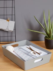 Wham Set of 4 Grey Studio Large Rectangle Slim Plastic Storage Baskets - Image 2 of 2