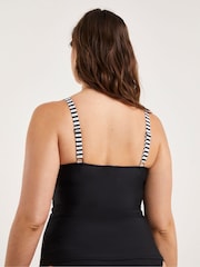 Figleaves Stripe Tailor Underwired Twist Front Tummy Control Black Tankini Top - Image 2 of 5