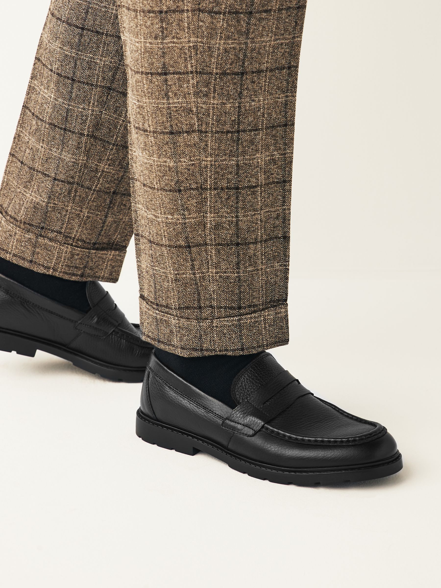 Buy Black Tumbled Leather Saddle Loafers from Next Luxembourg