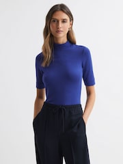 Reiss Blue Brooklyn High Neck Short Sleeve T-Shirt - Image 1 of 5