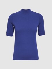 Reiss Blue Brooklyn High Neck Short Sleeve T-Shirt - Image 7 of 8
