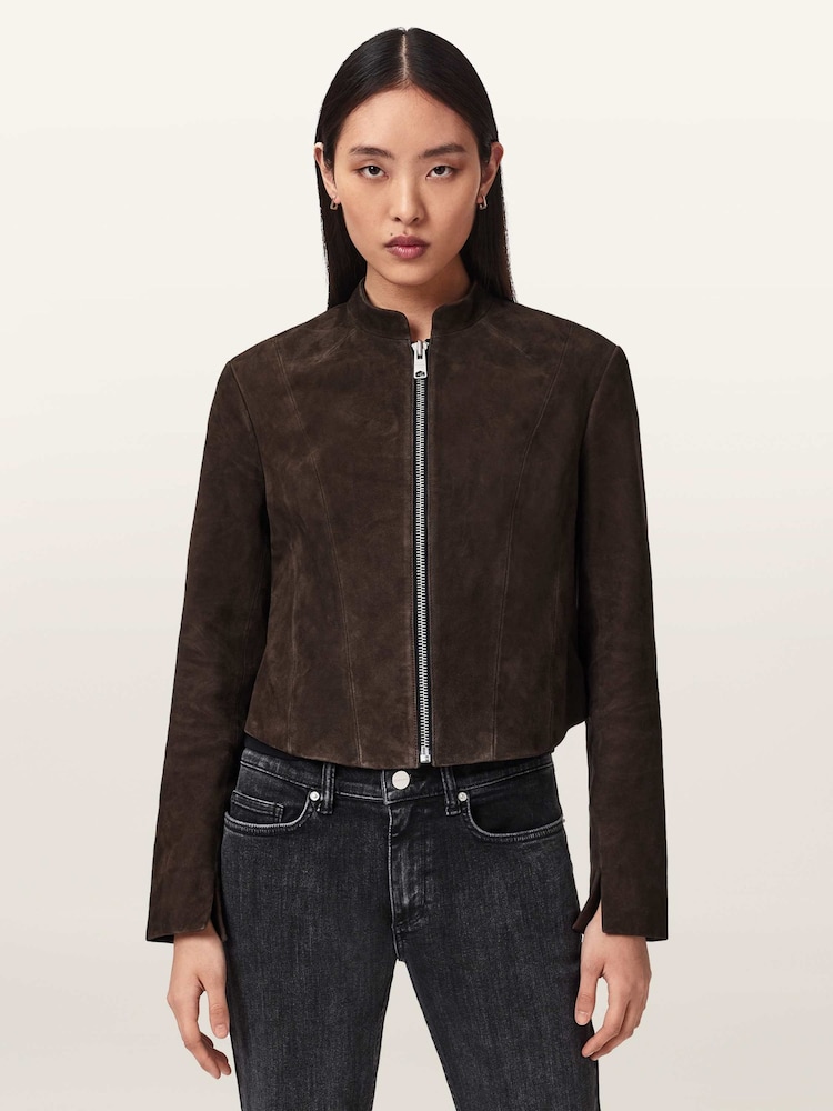 AllSaints Brown Sadler Suede Jacket - Image 1 of 6