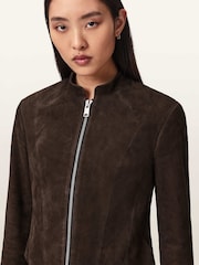AllSaints Brown Sadler Suede Jacket - Image 3 of 6