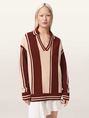 AllSaints Brown Tay Long Sleeve Polo Shirt - Image 1 of 6