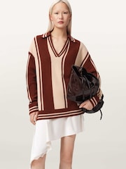 AllSaints Brown Tay Long Sleeve Polo Shirt - Image 4 of 6