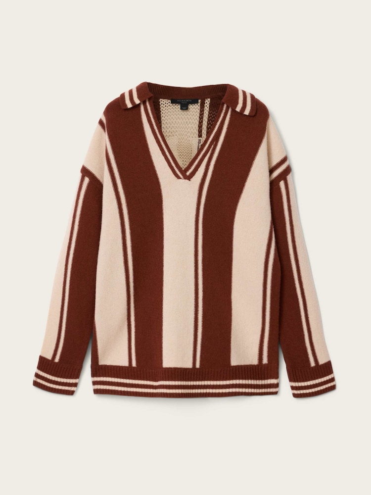 AllSaints Brown Tay Long Sleeve Polo Shirt - Image 6 of 6