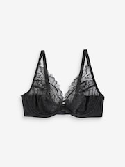 Black Non Pad Full Cup DD+ Floral Lace Bra - Image 6 of 7