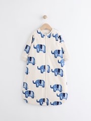 Cream Elephant Print 2.5 Tog Removable Sleeve 100% Cotton Sleep Bag - Image 1 of 10