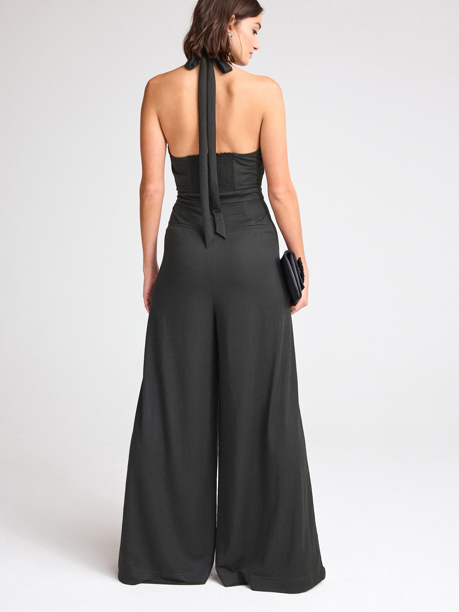 Buy Charcoal Grey Plunge V Neck Occasion Wide Leg Halter Jumpsuit from Next Luxembourg