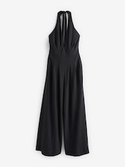 Charcoal Grey Plunge V-Neck Occasion Wide Leg Halter Jumpsuit - Image 5 of 6