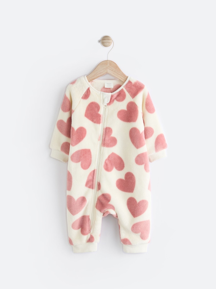 Pink Heart Baby Fleece Sleepsuit - Image 1 of 6