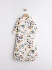 Cream Transport Print 2.5 Tog Removable Sleeve 100% Cotton Sleep Bag - Image 1 of 9