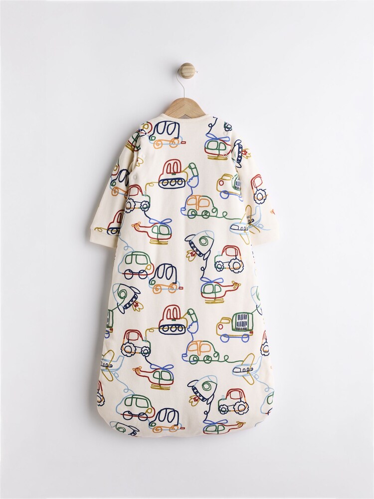 Cream Transport Print 2.5 Tog Removable Sleeve 100% Cotton Sleep Bag - Image 2 of 9