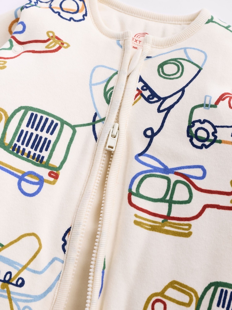 Cream Transport Print 2.5 Tog Removable Sleeve 100% Cotton Sleep Bag - Image 9 of 9