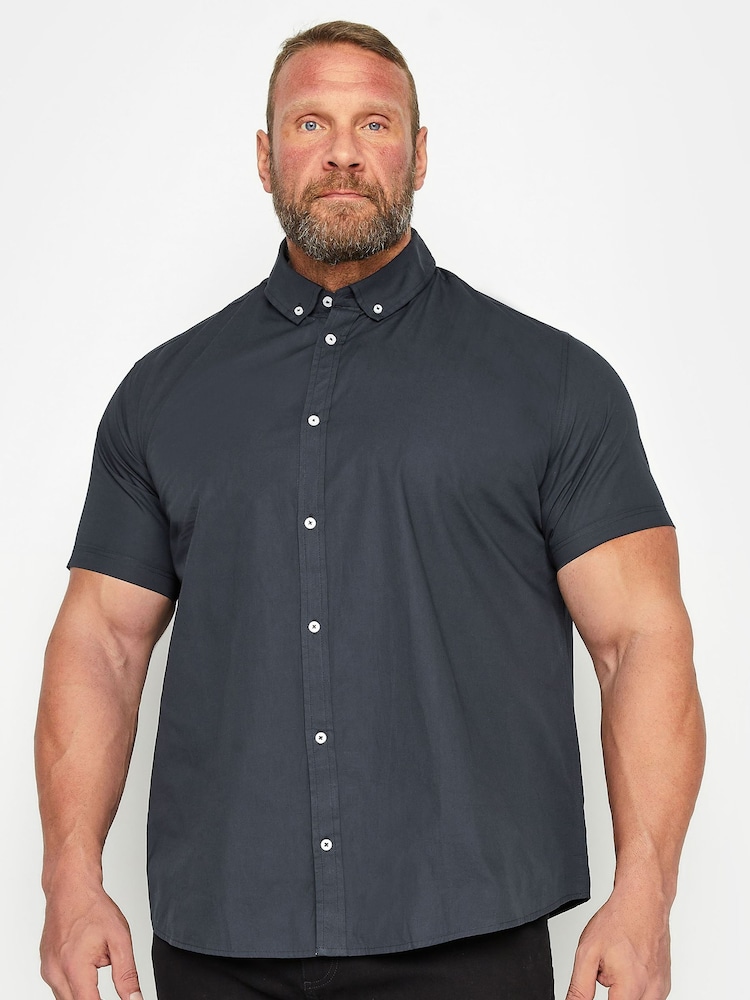 BadRhino Big & Tall Blue 100% Cotton Short Sleeve Poplin Shirt - Image 1 of 3