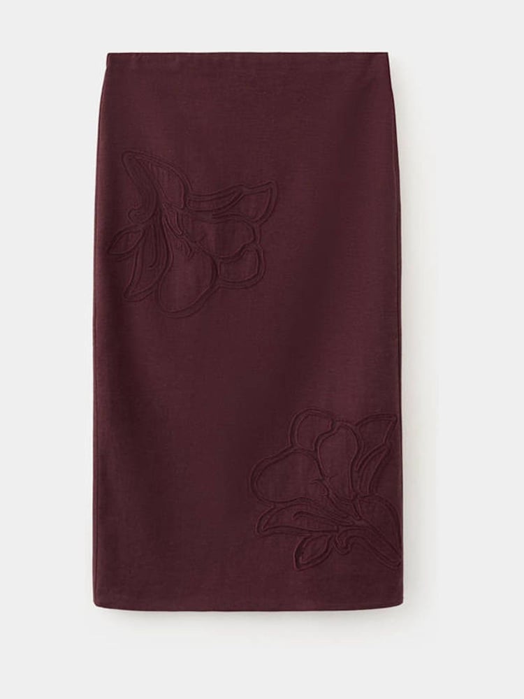 Mango Red Linen Blend Midi Skirt - Image 1 of 3