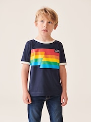 Little Bird by Jools Oliver Navy/Ecru Stripe Short Sleeve Raglan Colourful 100% Cotton T-Shirt - Image 1 of 11
