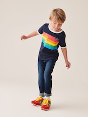 Little Bird by Jools Oliver Navy/Ecru Stripe Short Sleeve Raglan Colourful 100% Cotton T-Shirt - Image 2 of 11