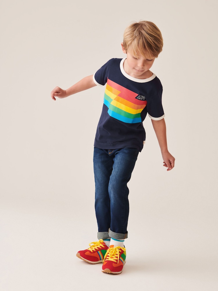 Little Bird by Jools Oliver Navy/Ecru Stripe Short Sleeve Raglan Colourful 100% Cotton T-Shirt - Image 2 of 11