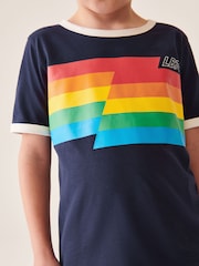 Little Bird by Jools Oliver Navy/Ecru Stripe Short Sleeve Raglan Colourful 100% Cotton T-Shirt - Image 4 of 11