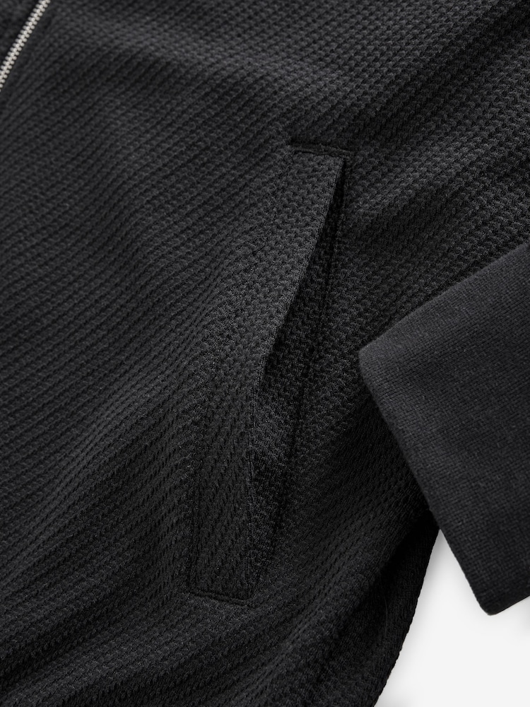 Black Textured Jersey Bomber Jacket - Image 11 of 11 Black Textured Jersey Bomber Jacket - Image 11 of 11