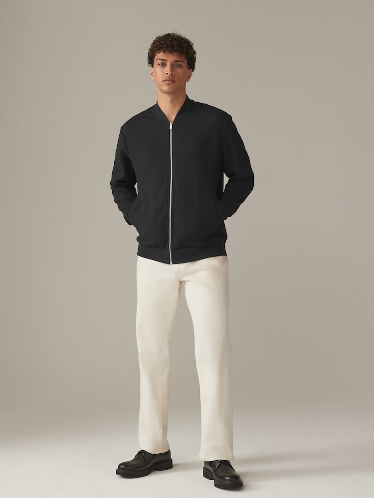 Black Textured Jersey Bomber Jacket - Image 2 of 11 Black Textured Jersey Bomber Jacket - Image 2 of 11