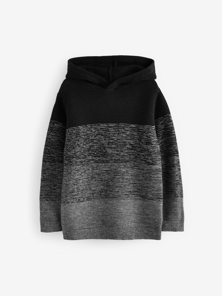 Black Ombre Colourblock 100% Cotton Knitted Hoodie (3-16yrs) - Image 1 of 3