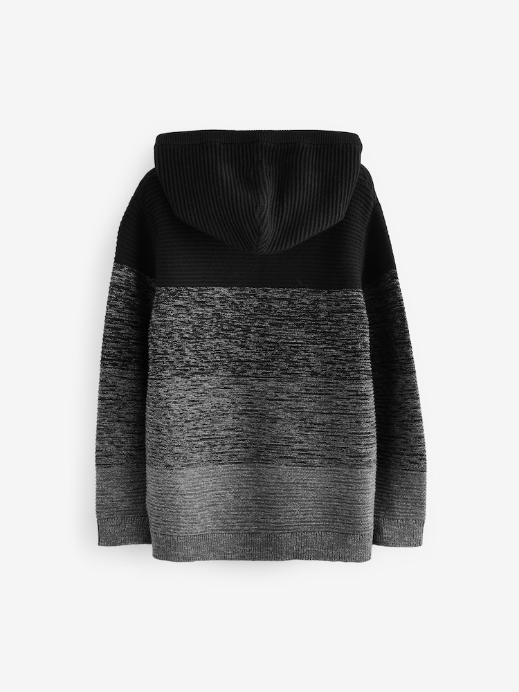Black Ombre Colourblock 100% Cotton Knitted Hoodie (3-16yrs) - Image 2 of 3